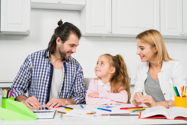 kids studying with parents
